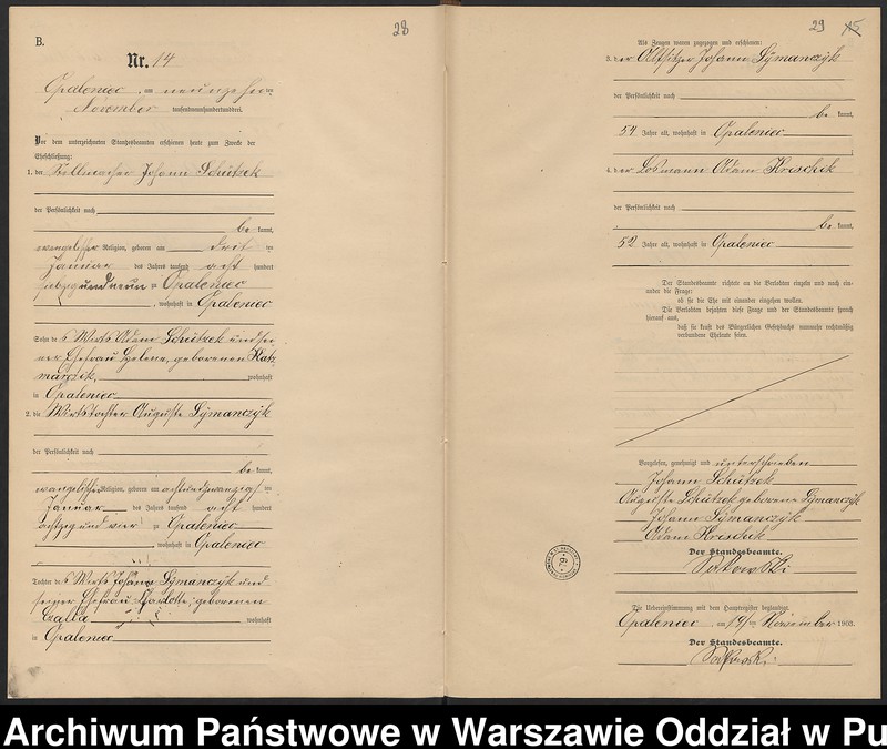 Obraz 18 z jednostki "Księga małżeństw parafii ewangelicko-augsburskiej w Opaleńcu"