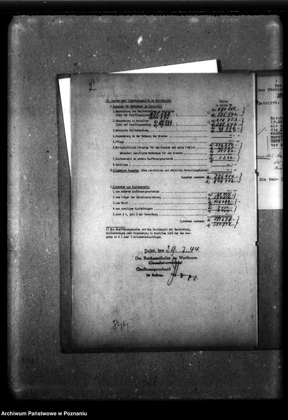 Obraz 6 z jednostki "Statistik - Bericht des Gaufürsorgeverbandes Kreisgau Wartheland in Posen über die Durchführung der Tuberculosehilfe im Rechnungsjahr 1943."