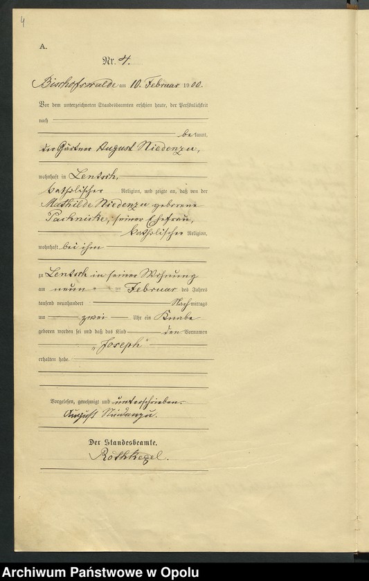 Obraz 8 z jednostki "Geburts-Haupt-Register des Standsamts Bischofswalde pro 1900"