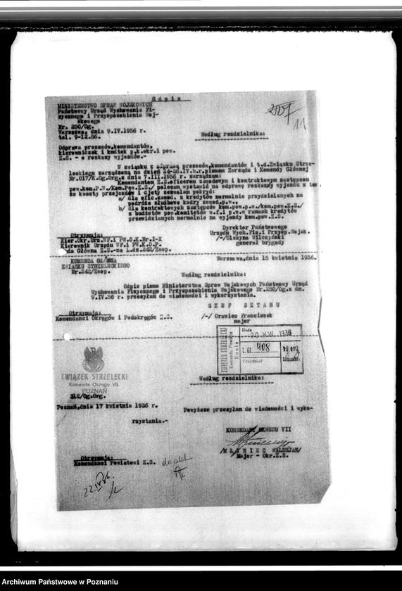 Obraz 16 z jednostki "Komunikaty i korespondencja Komendy Powiatowej Związku Strzeleckiego w Koninie z władzami nadrzędnymi - Komenda Okręgu. Komenda Główna w sprawach organizacyjnych i personalnych"