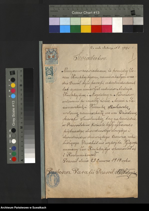 image.from.unit.number "Dokumenta do aktów ślubnych parafji Smolnickiej za 1919 rok"