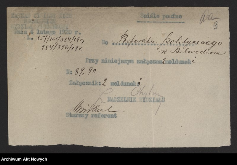 image.from.unit.number "Meldunki Inspektoratów Brzeskiego, Mińskiego, Wileńskiego przesyłane przez Zarząd Cywilny Ziem Wschodnich (Wydział Werbunkowy) do KCNP. Korespondencja ZCZW (Wydział Narodowościowy), z charakterystyką stosunków na pograniczu litewskim. Rozkaz Naczelnika Okręgu Wołyńskiego ZCZW"