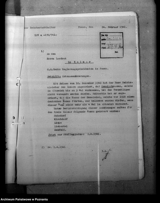 Obraz 10 z jednostki "Ortsnamenänderung Kreis Kolmar - Chodzież"