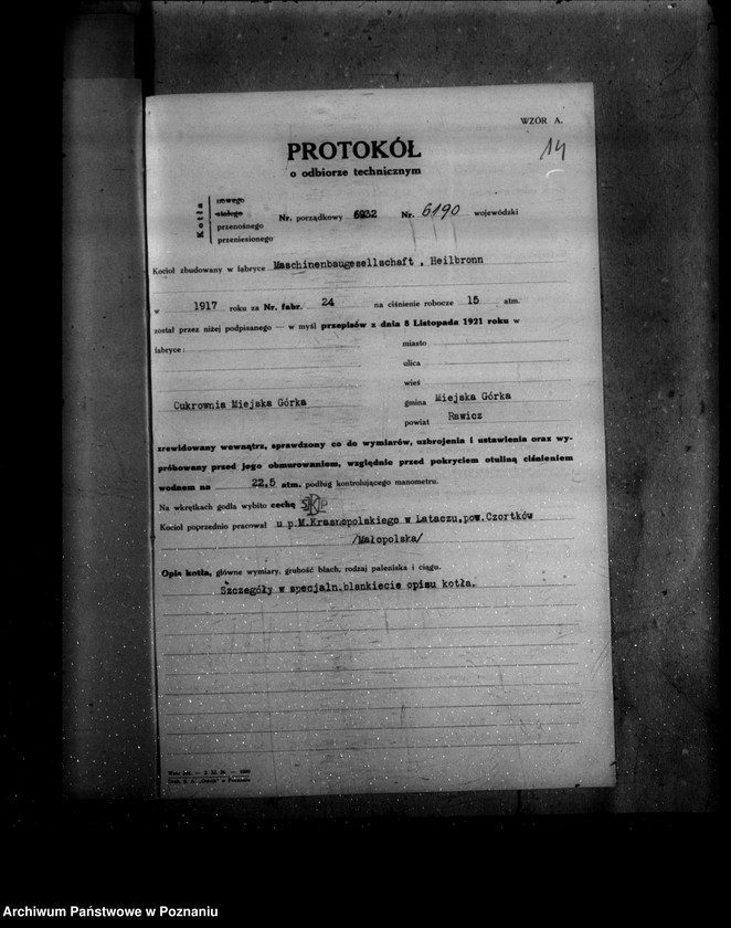 image.from.unit.number "Cukrownia w Miejskiej Górce powiat rawicki nr woj. kotła 6190"
