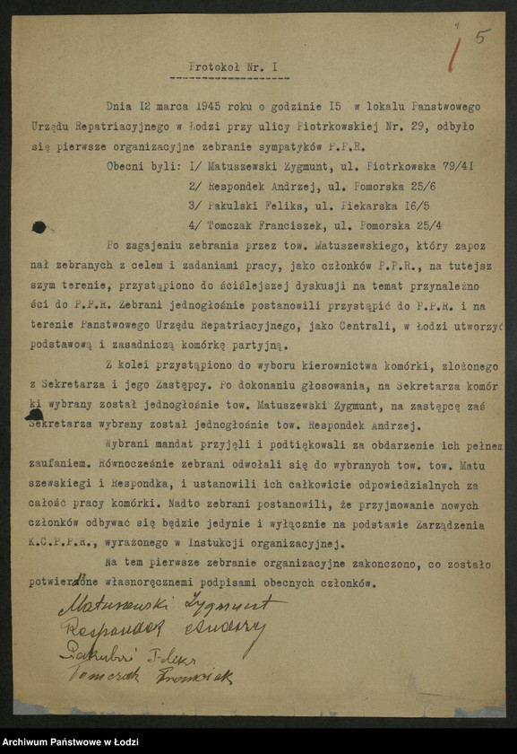Obraz 6 z jednostki "Zarząd Centralny Państwowego Urzędu Repatriacyjnego; sprawozdania, protokoły, korespondencja [komórki PPR]"