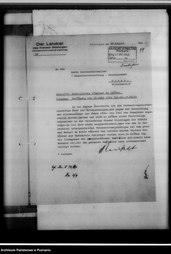 image.from.unit.number "Einziehungsprotokolle [ksiąg kościelnych oraz korespondencja w sprawie zaginionych ksiąg] in Kröben [w Krobi, powiat gostyński]"