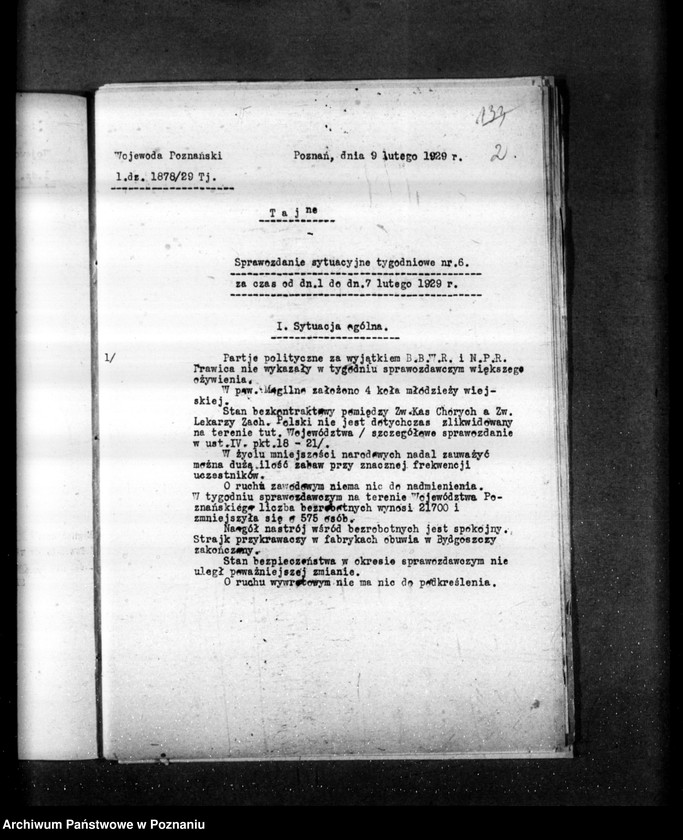 Obraz 6 z jednostki "Sprawozdania sytuacyjne tygodniowe za czas od 1 lutego 1929 r. do dnia 28 lutego 1929 r. /nr 6-9/"