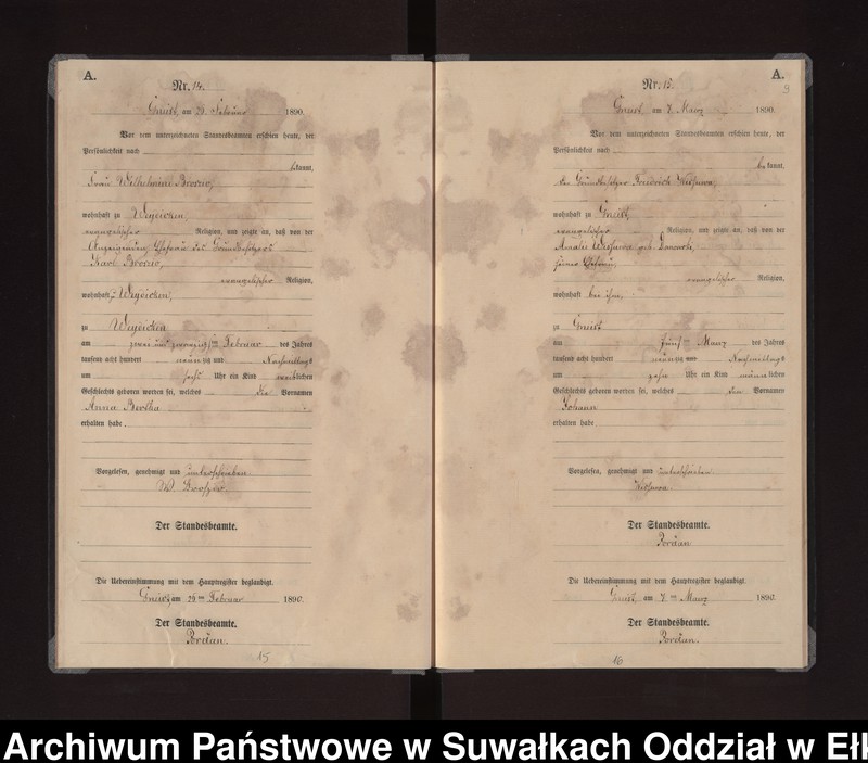 image.from.unit.number "Geburts-Neben-Register des Königlichen Preussischen Standes-Amtes Gneist Kreis Loetzen"