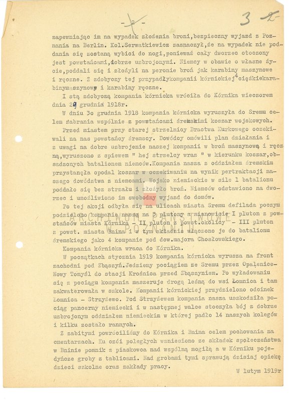 Obraz 10 z jednostki "Relacje i wspomnienia dotyczące powstania wielkopolskiego na terenie Kórnika - Bnina, powiat Śrem, województwo poznańskie."