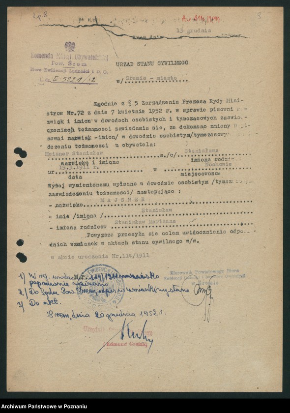 Obraz 12 z jednostki "Akta zbiorowe rejestracji stanu cywilnego do księgi urodzeń z roku 1911"