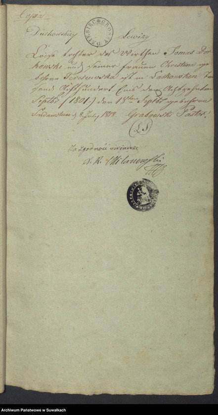 image.from.unit.number "Wizajny Rzym.-Kat. 1824. [Dokumenty do akt małżeństw]"