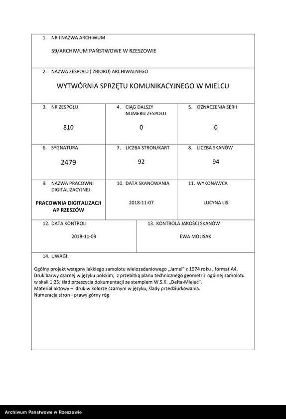 image.from.unit.number "Ogólny projekt ,wstępny "JAMEL" - lekki samolot wielozadaniowy ."