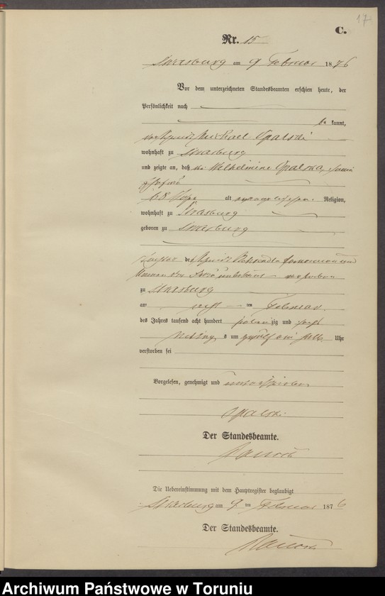image.from.unit.number "Sterbe-Neben-Register Stadt Strasburg [Brodnica-Miasto] für das Jahr 1876"