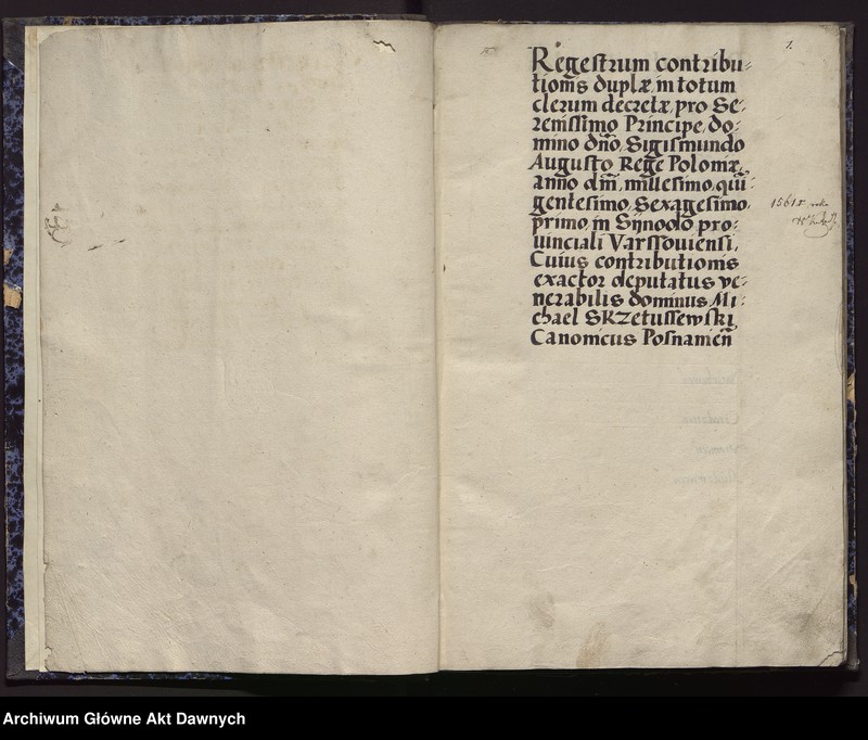 image.from.unit.number "Regestrum contributionis duplae in totum clerum decretae pro ser[enissi]mo Sig. Augusto rege Poloniae A.D. 1561 in synodo provinciali Varsoviensi --"