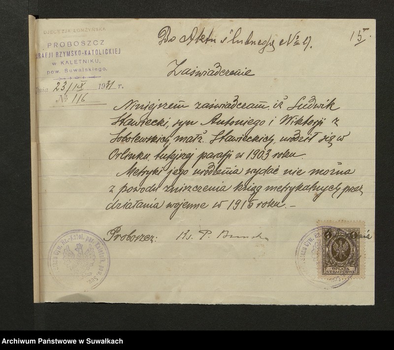 image.from.unit.number "Dokumenty Do aktów zaślubionych Smoleńskiej Rzymsko-Katolickiej parafji za 1931 rok"