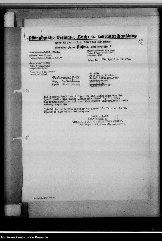 Obraz 16 z jednostki "Zeitschrift für ostdeutsche Sippenforschung [korespondencja w sprawie prospektu wydawnictwa, umowa z Wydawnictwem Pedagogicznym]"