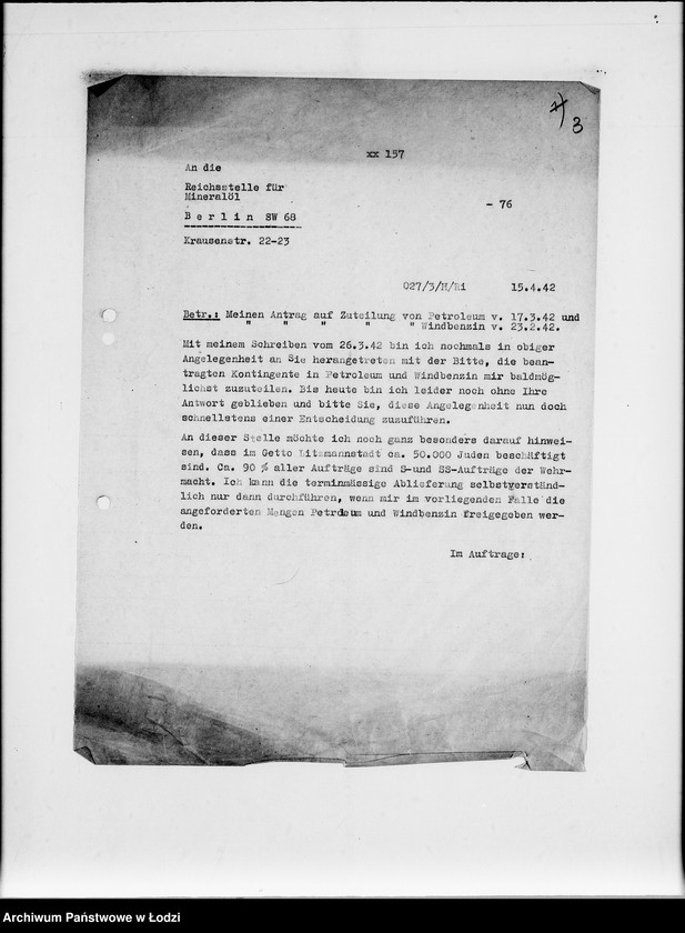 Obraz 8 z jednostki "Spezialbenzin- Kontingent für Gummimäntelfabrikation im Getto"