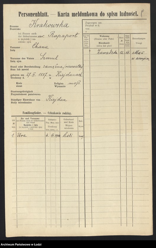 Obraz 11 z jednostki "[Spis ludności Łodzi] Krakowicz - Krasiejko"
