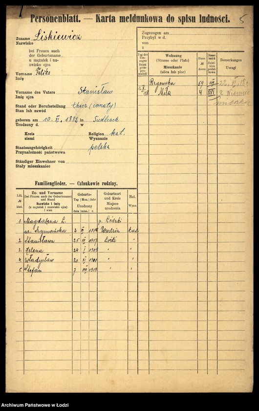 Obraz 7 z jednostki "[Spis ludności Łodzi] Liszkiewicz - Litke"