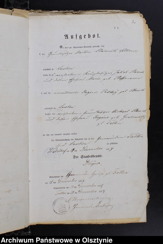 Obraz 4 z jednostki "Die zum Zwecke der Eheschlissung nothwendigen Schriftstück"