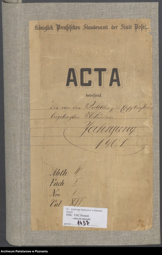 Obraz 2 z jednostki "Die von den Verlobten beigebrachten Urkunden zur Eheschliessung pro 1901. Vol XVI"