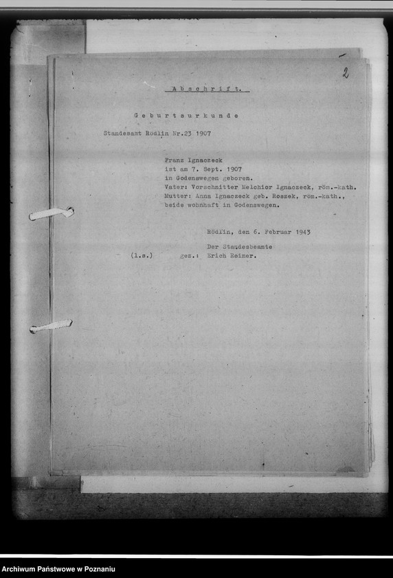 Obraz 6 z jednostki "Bevölkerungspolitische Angelegenheiten [korespondencja, odpisy aktów stanu cywilnego]"