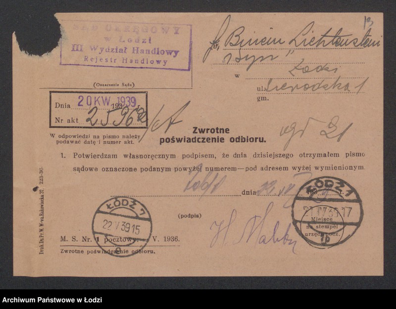 Obraz 15 z jednostki "Binem Lichtensztajn i Syn – sprzedaż materiałów piśmiennych i galanterii"