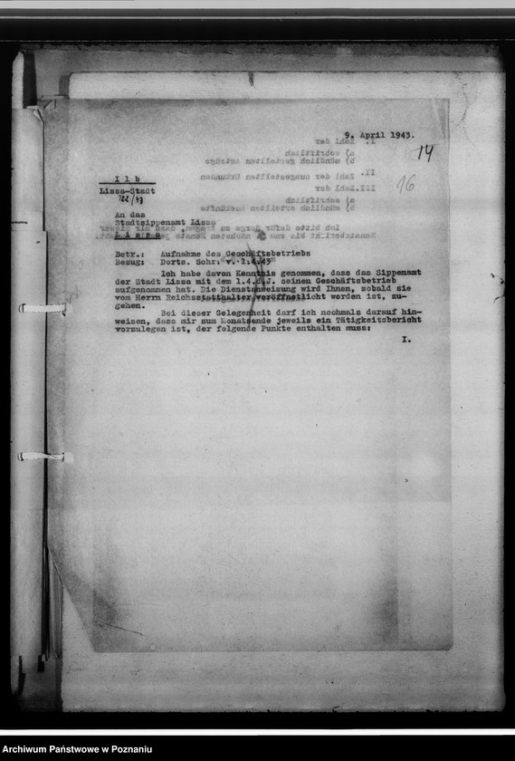 Obraz 20 z jednostki "[Sprawy związane z organizacja i działalnością Miejskiego Urzędu do Spraw Genealogicznych w Lesznie]"