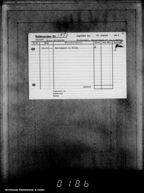 Obraz 8 z jednostki "Kripo 3201-33462 [Kartoteka skonfiskowanego majątku ruchomego u Żydów]"