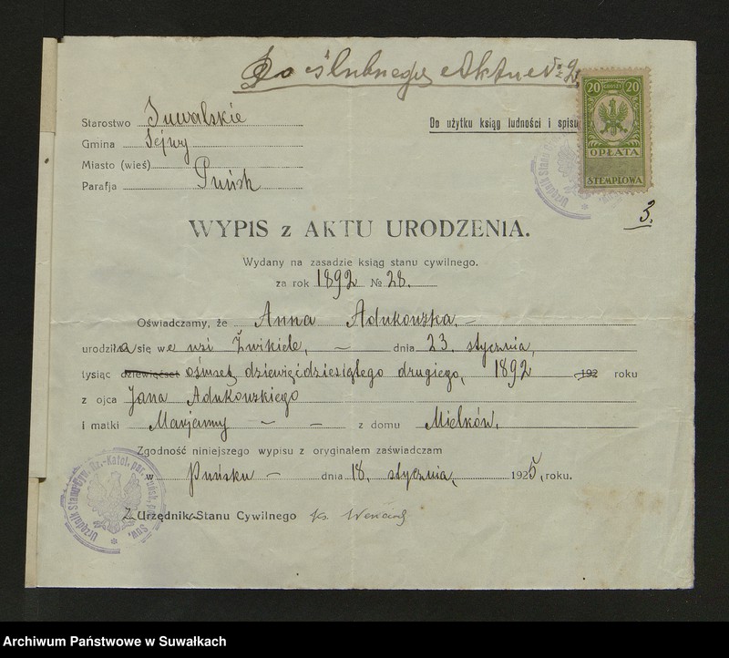 image.from.unit.number "Dokumenty zaślubionych Smolańskiej parafii za 1925 rok"