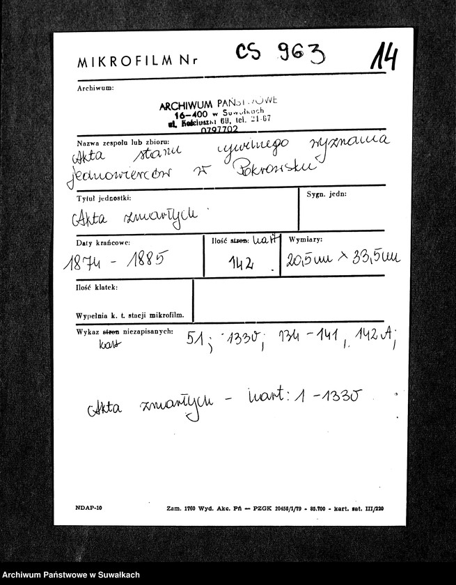 image.from.unit.number "Unikat zmarłych parafii jednowierców Pokrowsk od 1874 - do 1885 włącznie"