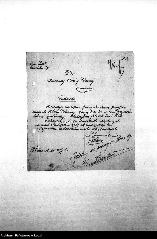 Obraz 13 z jednostki "[Podania o przyjęcie do Straży Pożarnej]"