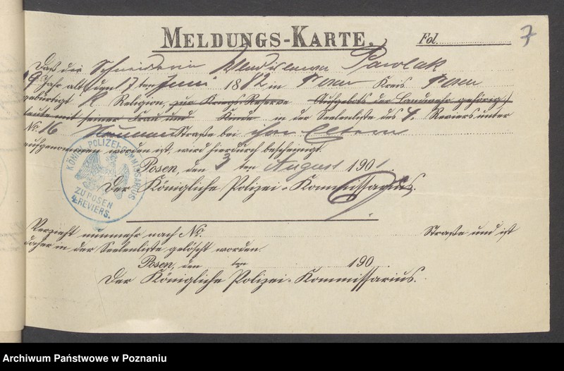 Obraz 9 z jednostki "Die von den Verlobten beigebrachten Urkunden zur Eheschliessung pro 1901. Vol XII"