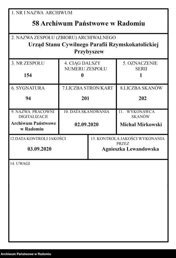 Obraz 1 z jednostki "[Duplikat akt urodzonych, zaślubionych i zmarłych parafii Przybyszew w 1919 roku]"