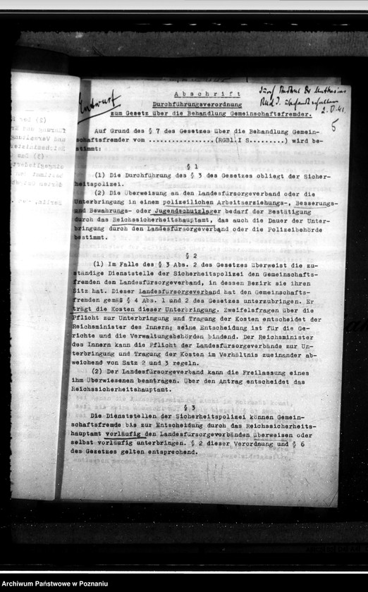 Obraz 9 z jednostki "Gesetz über die Bahandlung der Gemeinschaftsfremden"