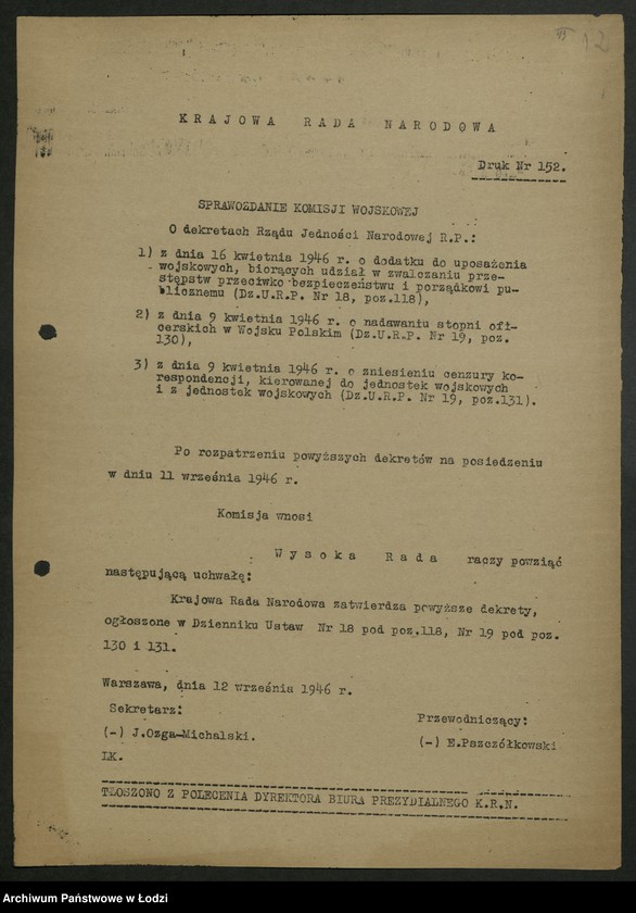Obraz 13 z jednostki "[Materiały Ignacego Logi - Sowińskiego posła do Krajowej Rady Narodowej i Sejmu Ustawodawczego]"