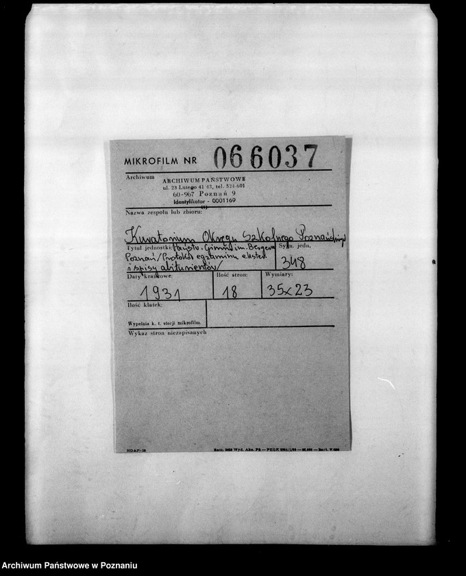 Obraz 2 z jednostki "Państwowe Gimnazjum imienia Bergera- Poznań [protokół egzaminu eksternistów i spisy abiturientów]"