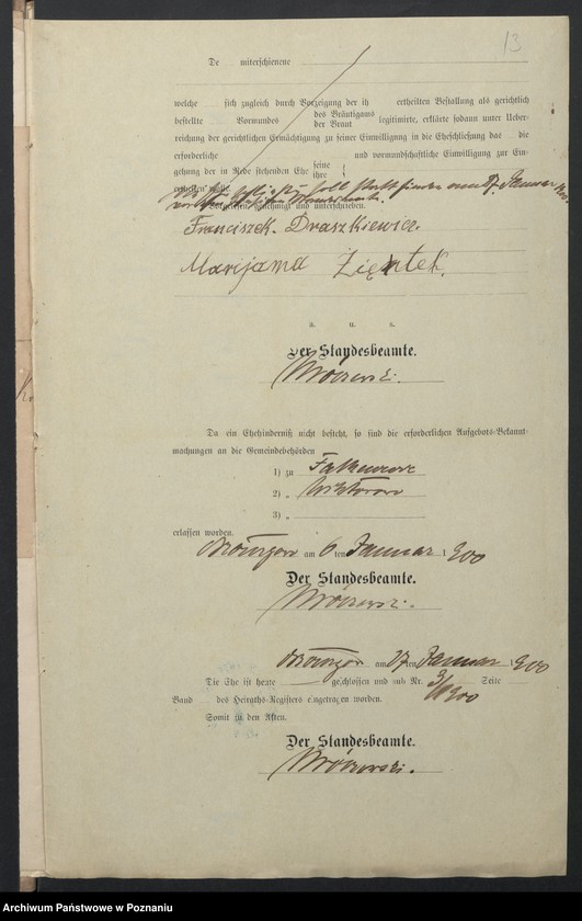 image.from.unit.number "Acta des Königlichen Standesamts Wyslawice Kreis Schroda betreffend die Aufgebotsverhandlungen pro 1900"