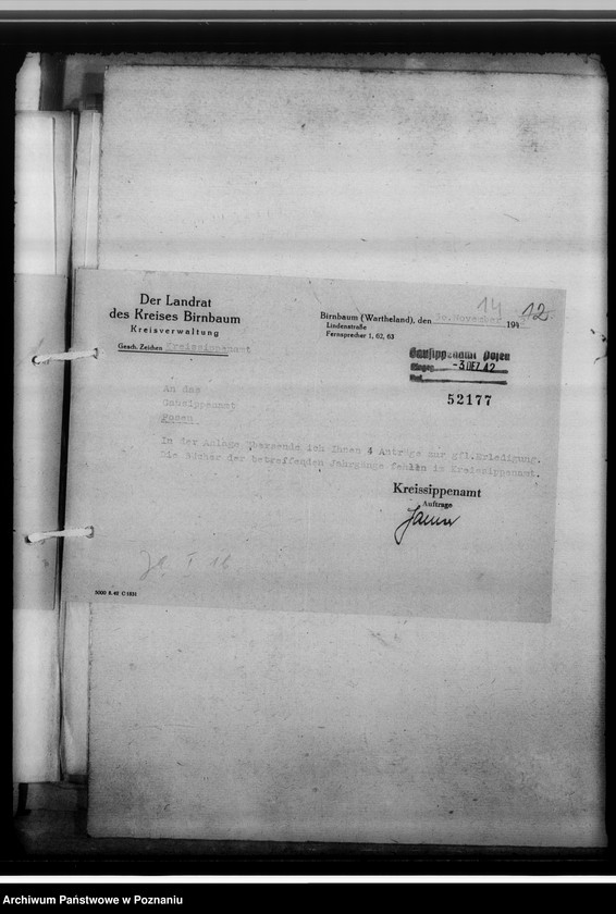 Obraz 19 z jednostki "[Korespondencja w sprawach organizacyjnych, sprawozdanie z działalności], Kreissippenamt Birnbaum [Międzychód]"