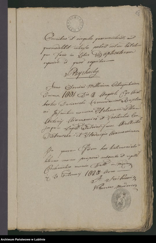 Obraz 19 z jednostki "Alegaty do księgi urodzeń, zapowiedzi, małżeństw i zgonów z 1820 r."