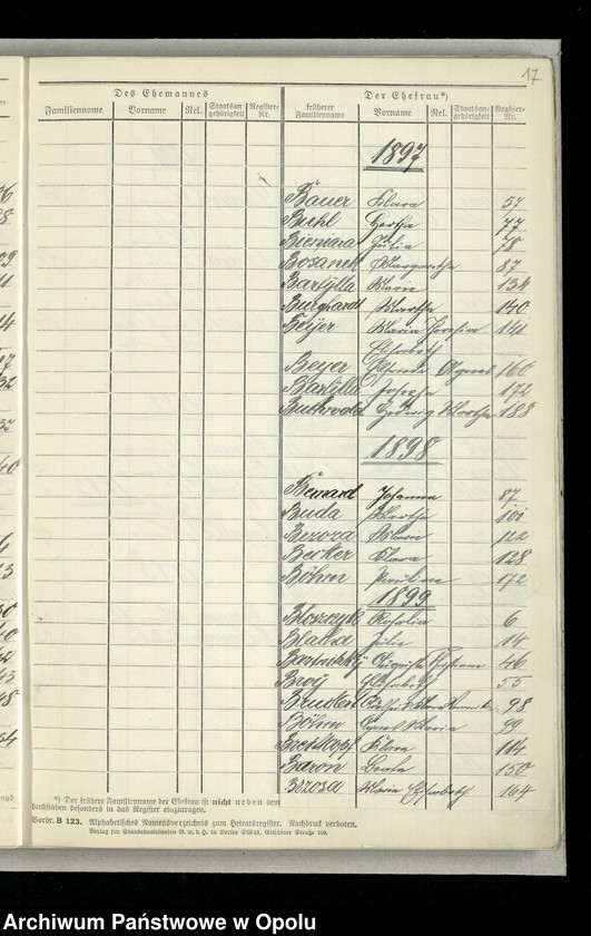 Obraz 20 z jednostki "[Skorowidz alfabetyczny do ksiag małżeństw USC Opole za lata 1881-1897]"