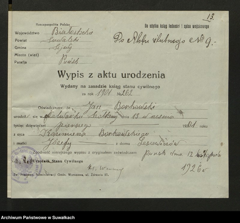 Obraz 15 z jednostki "Dokumenty Zaślubionych Rzymsko-Katolickiej parafii Smolańskiej za 1926 rok"