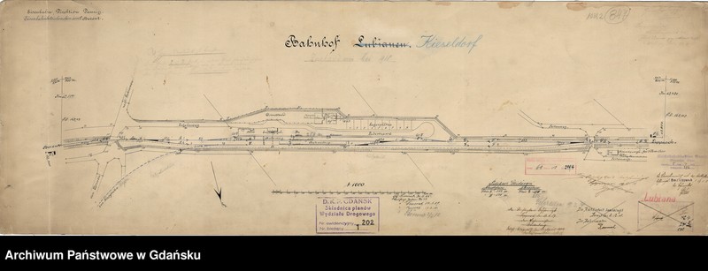 image.from.unit.number "Eisenbahn Direktion Danzig. Eisenbahnbetriebsamt Berent. Bahnhof Lubianen. Zustand vom Mai 1918"