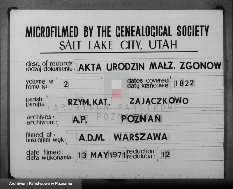 image.from.team "Akta stanu cywilnego Parafii Rzymskokatolickiej Zajączkowo (pow. szamotulski)"