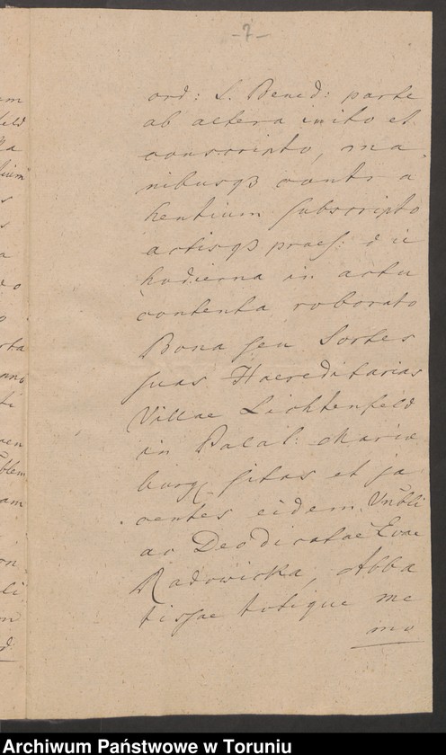 image.from.unit.number "Fundacja dla klasztoru benedyktynek w Grudziądzu na dobrach Lichtenfeld zapisana przez Antoniego Kruszyńskiego (1120 pruskiej monety) pokwitowania odbioru, spory"