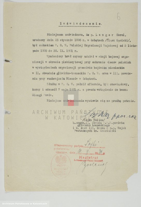 Obraz 9 z jednostki "Zaświadczenia o udziale w powstaniach śląskich, t. II"
