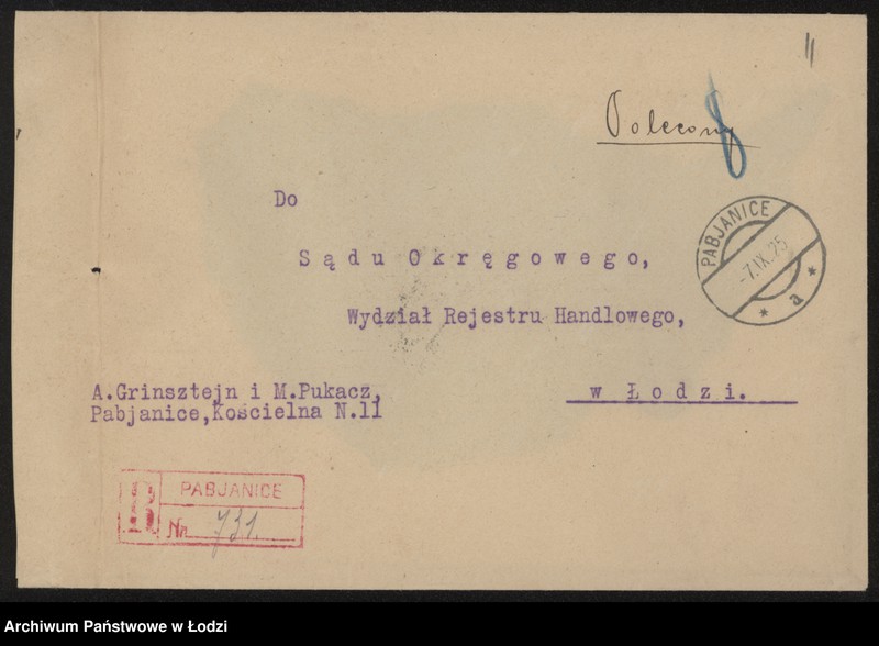 Obraz 14 z jednostki "Grinsztajn, Alter i Pukacz – wyrób i sprzedaż towarów wełnianych i półwełnianych"