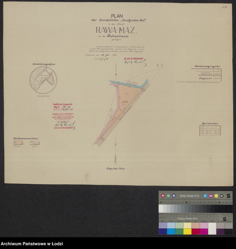 Obraz 1 z jednostki "Plan des Grundstückes "Sandgruben Nr 2" in der Stadt Rawa-Mazowiecka an der Dolnastrasse gelegen"