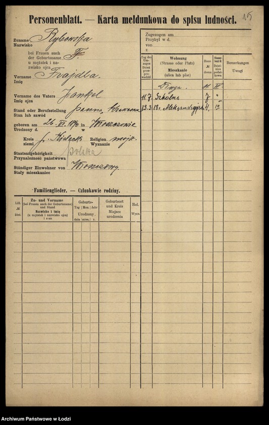 Obraz 17 z jednostki "[Spis ludności Łodzi] Rybka-Rynczkowski"