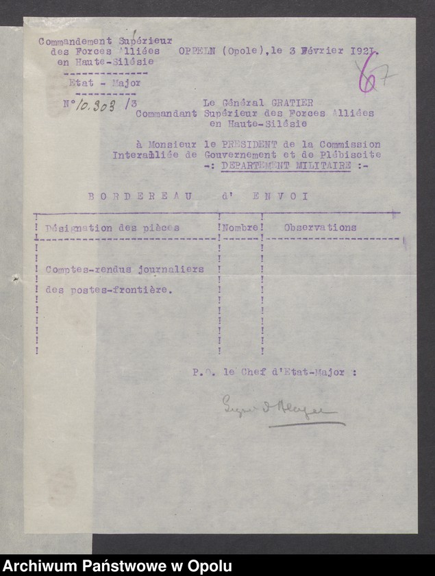 Obraz 9 z jednostki "Sorties /Korespondencja własna wychodząca - pisma, zarządzenia/ 1.02.1921 - 14.04.1921"